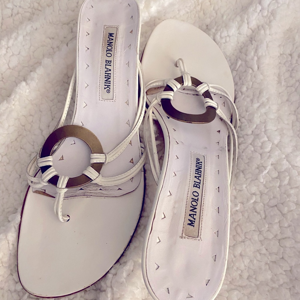 Manolo Blahnik sandals, all leather.